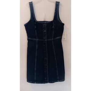 So Brand Dress Junior Womens Blue Jean Denim Sleeveless Button-Up  Dress, Lg